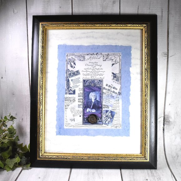 Framed Classical Music Art: Bach, 17"x14" by Linda Jade Charles Composer Series - Picture 1 of 7